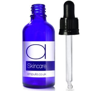 50ml Blue Glass Skincare Bottle With Glass Pipette