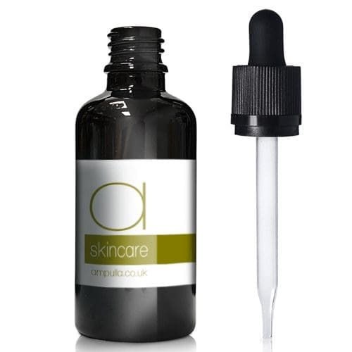 50ml Black Glass Skincare Bottle With CRC Glass Pipette