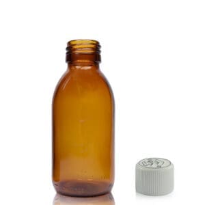 125ml Amber Glass Sirop Bottle & 28mm White CR Cap