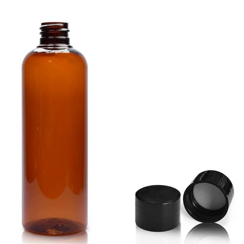 150ml Amber Plastic Bottle & Plastic Cap