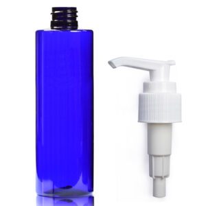 250ml Cobalt Blue PET Plastic Bottle & Lotion Pump