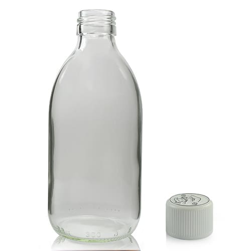 300ml Clear Glass Medicine Bottle With Child Resistant Cap