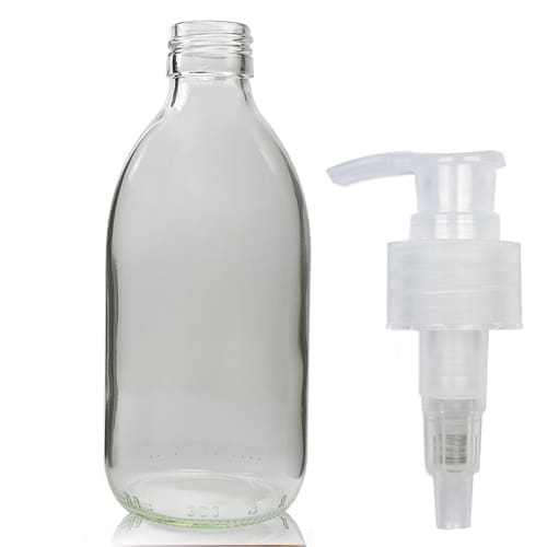 300ml Clear Glass Syrup Bottle With Lotion Pump