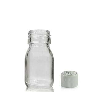 30ml Clear Glass Medicine Bottle With White CR Cap