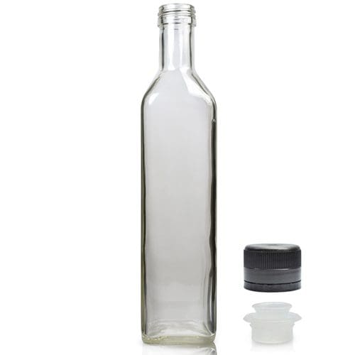 500ml Clear Glass Olive Oil Bottle With Black Pour Cap
