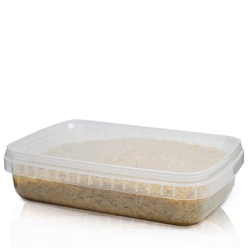 750ml Clear Plastic Rectangle Food Pot filled