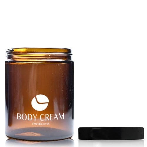 180ml Amber Glass Cream Jar With Black Lid
