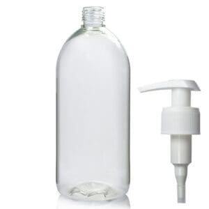 1000ml Clear 50% rPET Sirop Bottle With Free White Lotion Pump