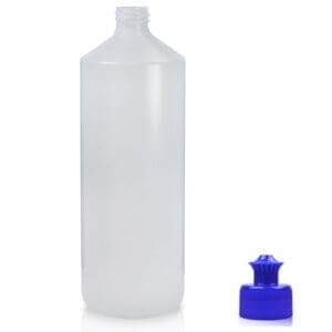 1000ml Natural HDPE Round Bottle w blue pull