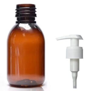 100ml Amber PET Sirop Bottle With Free White Lotion Pump