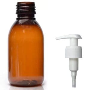125ml Amber PET Sirop Bottle With Free White Lotion Pump