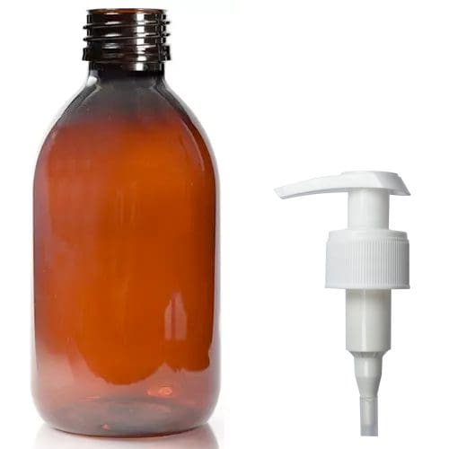 250ml Amber PET Sirop Bottle With Free White Lotion Pump