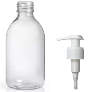 250ml Clear PET Sirop Bottle With Free White Lotion Pump