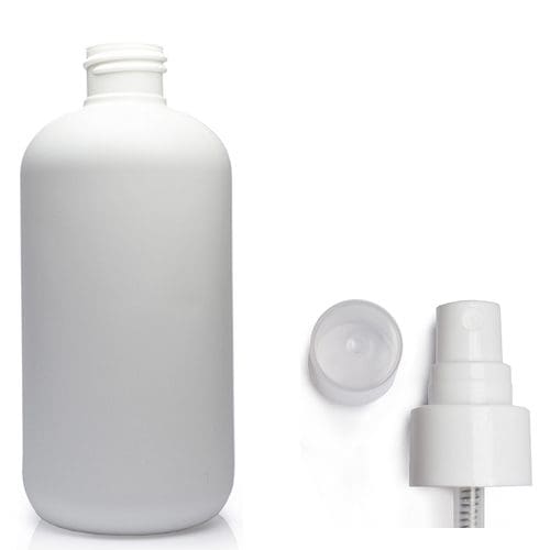 250ml White HDPE Plastic Boston Bottle With Free White Atomiser