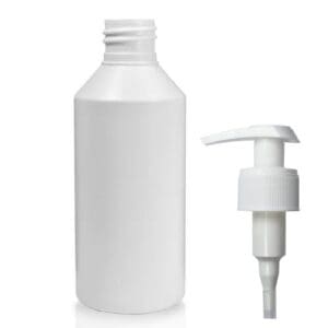250ml White HDPE Plastic Round Bottle With Free White Lotion Pump