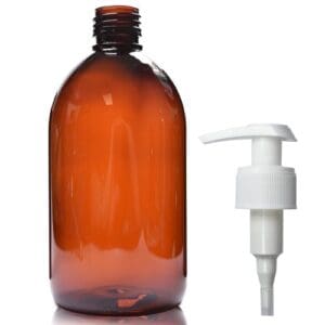 500ml Amber PET Sirop Bottle With Free White Lotion Pump