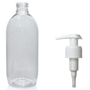 500ml Clear PET Olive Bottle With Free White Lotion Pump