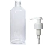 500ml Clear PET Plastic Round Bottle With Free White Lotion Pump