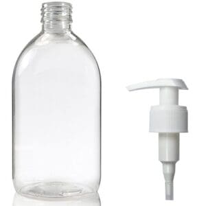 500ml Clear PET Sirop Bottle With Free White Lotion Pump