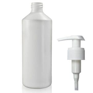 500ml White HDPE Plastic Round Bottle With Free White Lotion Pump