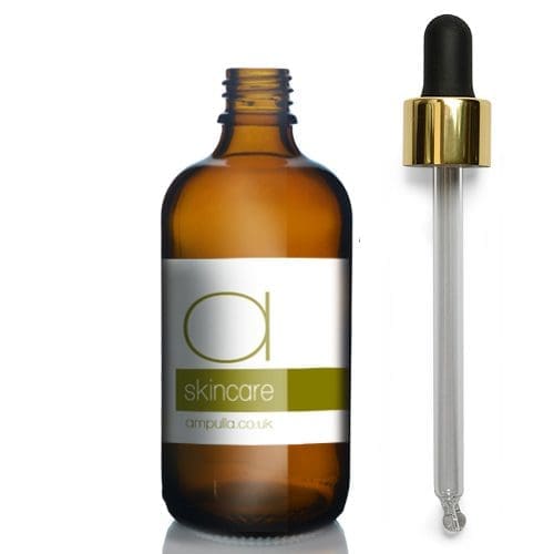100ml Amber Glass Skincare Bottle With Luxury Gold Pipette