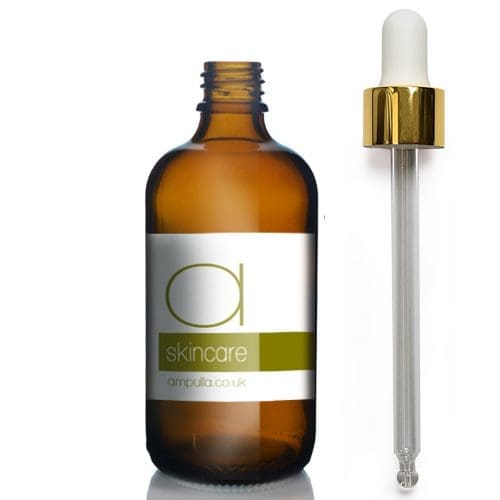 100ml Amber Glass Skincare Bottle With Luxury Gold Pipette