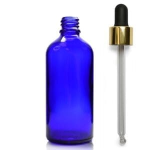 100ml Blue Glass Dropper Bottle With Luxury Gold Pipette