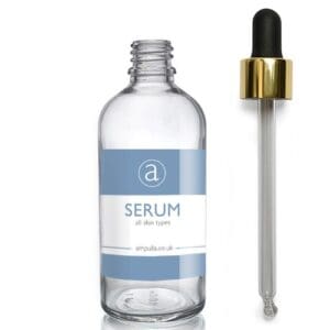 100ml Clear Glass Serum Bottle With Luxury Gold Pipette