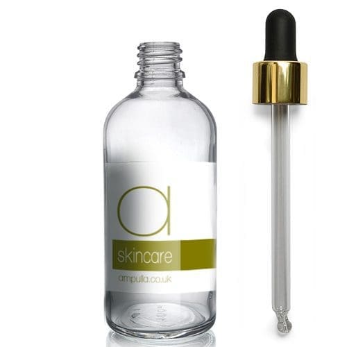 100ml Clear Glass Skincare Bottle With Luxury Gold Pipette