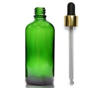 100ml Green Glass Dropper Bottle With Luxury Gold Pipette