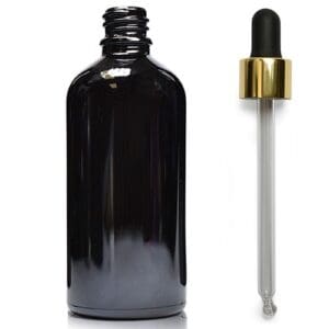 100ml Black Glass Dropper Bottle With Luxury Gold Pipette