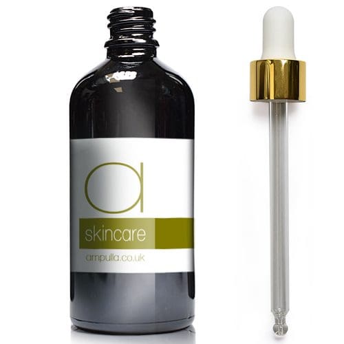 100ml Black Skincare Bottle With Luxury Gold Pipette