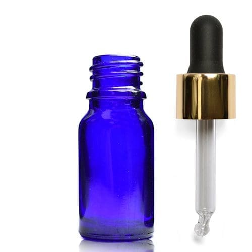 10ml Blue Glass Dropper Bottle With Luxury Gold Pipette
