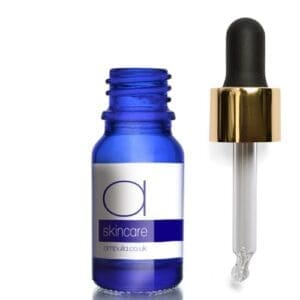 10ml Blue Glass Skincare Bottle With Luxury Gold Pipette