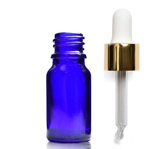 10ml Blue Glass Dropper Bottle With Luxury Gold Pipette