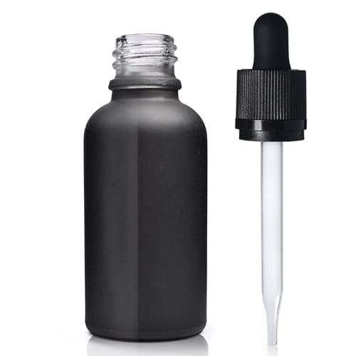 30ml Matte Black Glass Dropper Bottle With CRC Glass Pipette