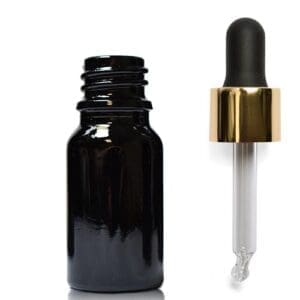 10ml Black Glass Dropper Bottle With Luxury Gold Pipette