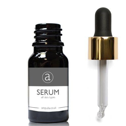 10ml Black Glass Serum Bottle With Luxury Gold Pipette