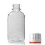 250ml Clear PET Boston Bottle With Red Band T/E Cap