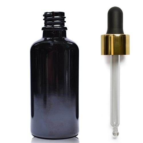 30ml Black Glass Dropper Bottle With Luxury Gold Pipette