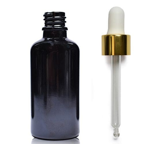 30ml Black Glass Dropper Bottle With Luxury Gold Pipette
