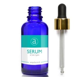 30ml Blue Glass Serum Bottle With Luxury Gold Pipette