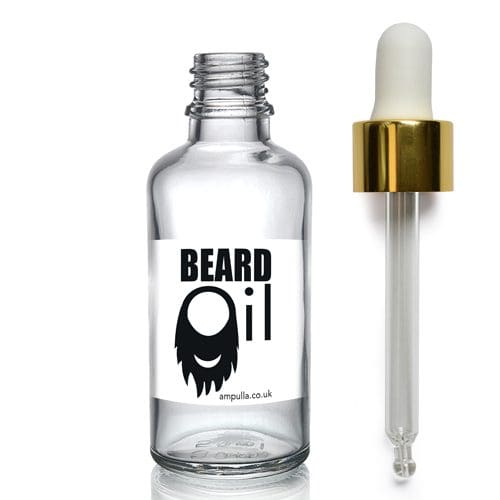 30ml Clear Glass Beard Oil Bottle With Luxury Gold Pipette