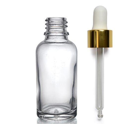 30ml Clear Glass Bottle With Luxury Gold Pipette