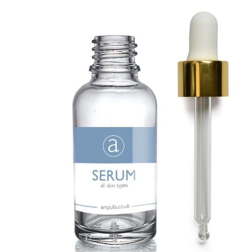 30ml Clear Glass Serum Bottle With Luxury Gold Pipette