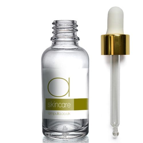 30ml Clear Glass Skincare Bottle With Luxury Gold Pipette