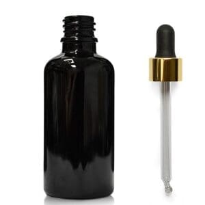 50ml Black Glass Dropper Bottle With Luxury Gold Pipette