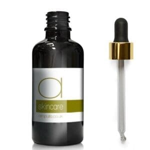 50ml Black Glass Skincare Bottle With Luxury Gold Pipette