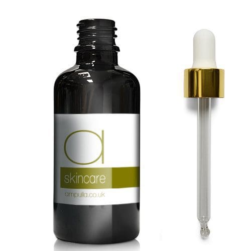 50ml Black Glass Skincare Bottle With Luxury Gold Pipette