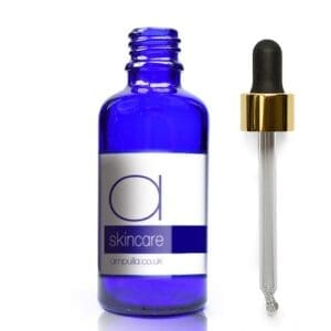 50ml Blue Glass Skincare Bottle With Luxury Gold Pipette